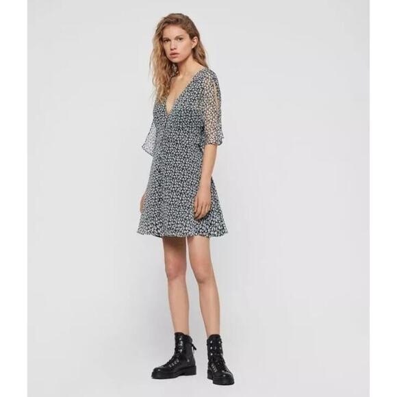 AllSaints Ivey Scatter Dress Grey Size 4 - Picture 4 of 11